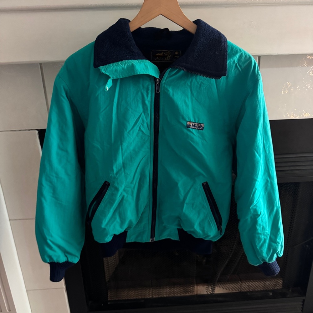 Vintage Eddie Bauer Fleece Lined Teal Full Zip Jacket Size Small